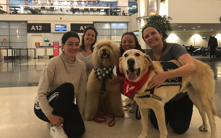 The Group at San Francisco International Airport with members of the WAG Brigade (Amy Coles, Dani West, Josie Copson, Cathy Adams)