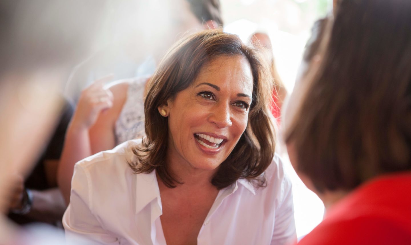 Kamala Harris speaking to a women in read