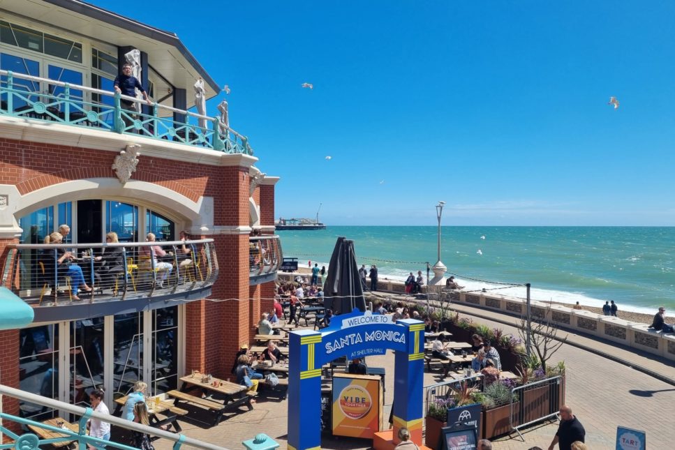 View of Santa Monica pier overlooking the ocean