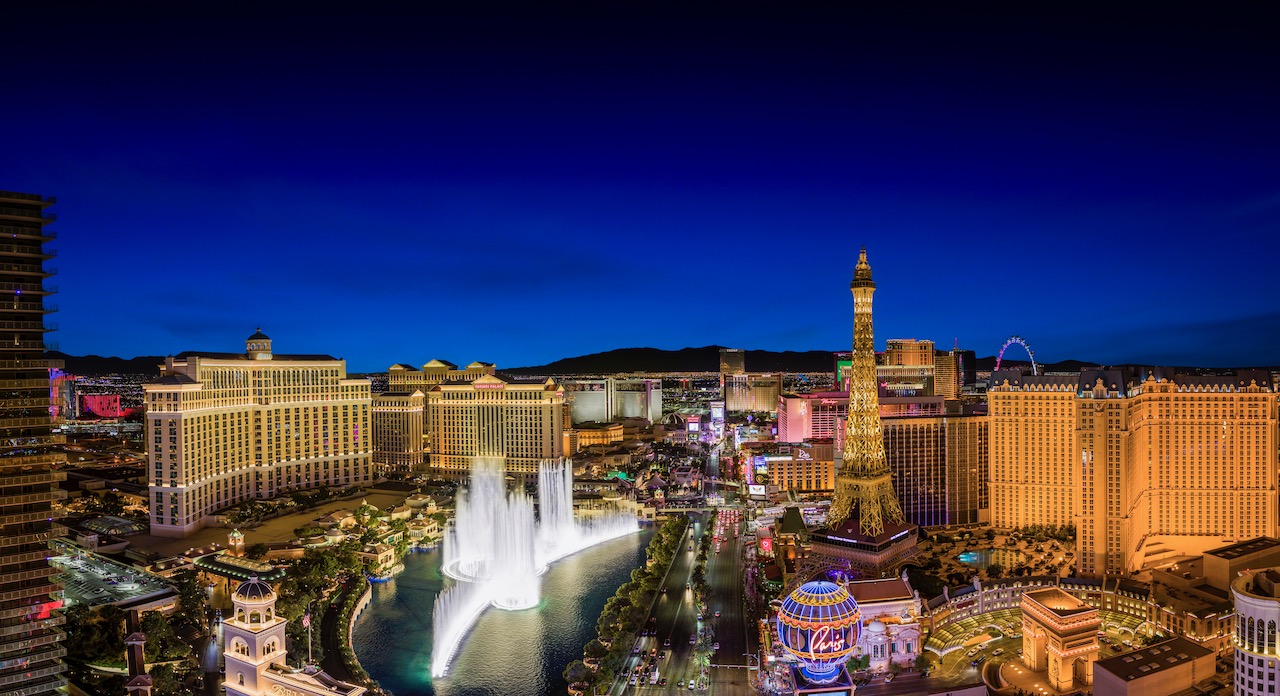 Las Vegas strip at night.