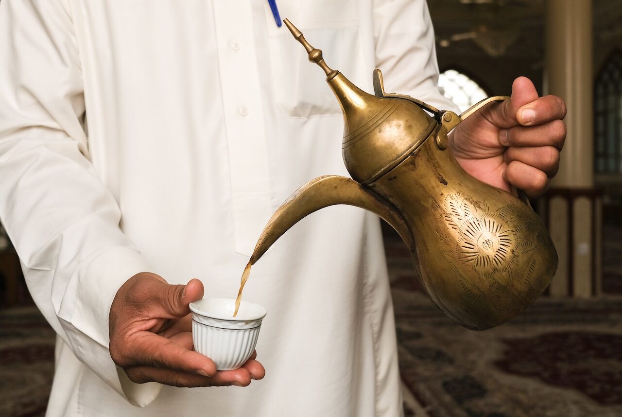 photo of traditional Arab coffee in mosque