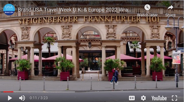 Screenshot of a video from Brand USA Travel Week U.K. & Europe 2022. Time 0:11